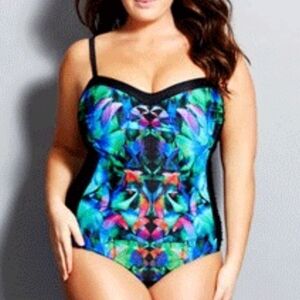 City Chic Abstract Floral One Piece Swimsuit Women's Size Large / 20
